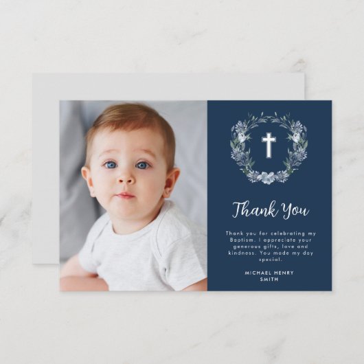 waterverf blauw bloemendoop bedankje kaart (Voorkant / Achterkant)