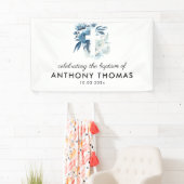 waterverf blauw bloemendoopteken spandoek (Insitu)