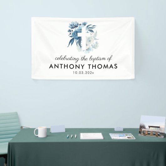 waterverf blauw bloemendoopteken spandoek (Beurs)