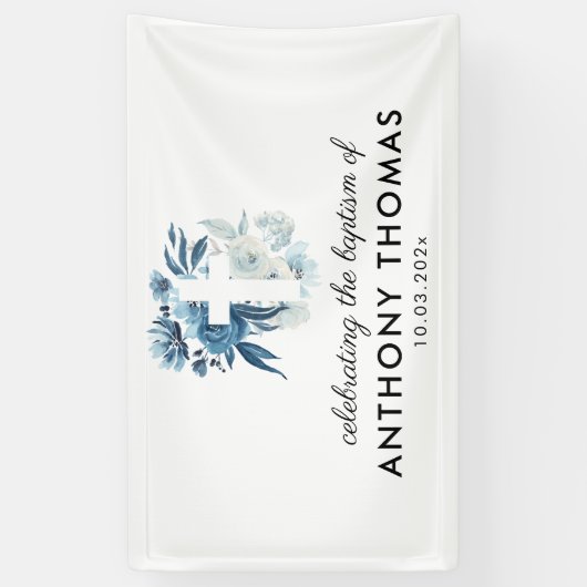 waterverf blauw bloemendoopteken spandoek (Verticaal)