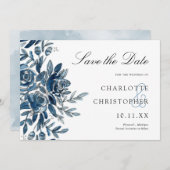 waterverf blauw bloemenhorizontaal Save the date Kaart (Voorkant / Achterkant)