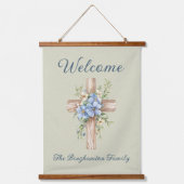 Waterverf Blauw Bloemenkruis gepersonaliseerd Hangend Wandkleed (Voorkant)