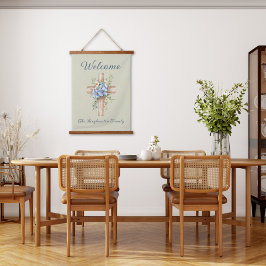 Waterverf Blauw Bloemenkruis gepersonaliseerd Hangend Wandkleed