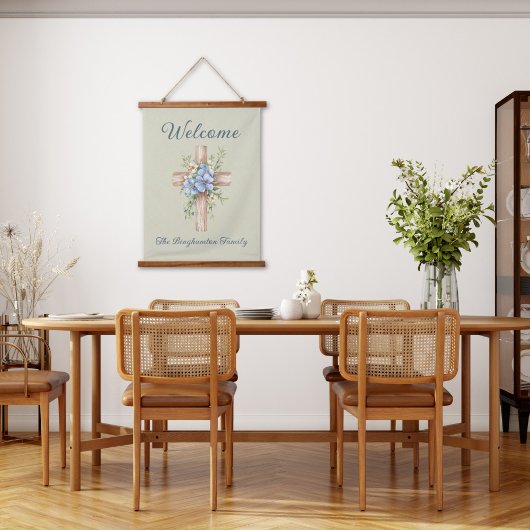 Waterverf Blauw Bloemenkruis gepersonaliseerd Hangend Wandkleed