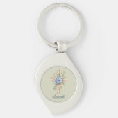 Waterverf Blauw Bloemenkruis gepersonaliseerd Sleutelhanger (Voorkant)