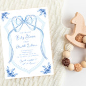 Waterverf Blauw Bloemenlint Crest Baby shower Kaart