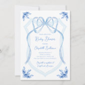 Waterverf Blauw Bloemenlint Crest Baby shower Kaart (Voorkant)