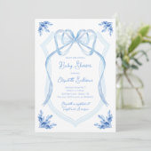 Waterverf Blauw Bloemenlint Crest Baby shower Kaart (Staand voorkant)