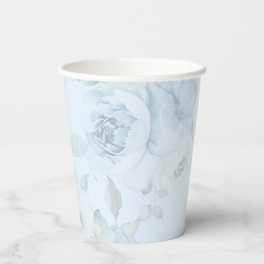 Waterverf blauw bloemenminimalistische bruiloft papieren bekers (Achterkant)