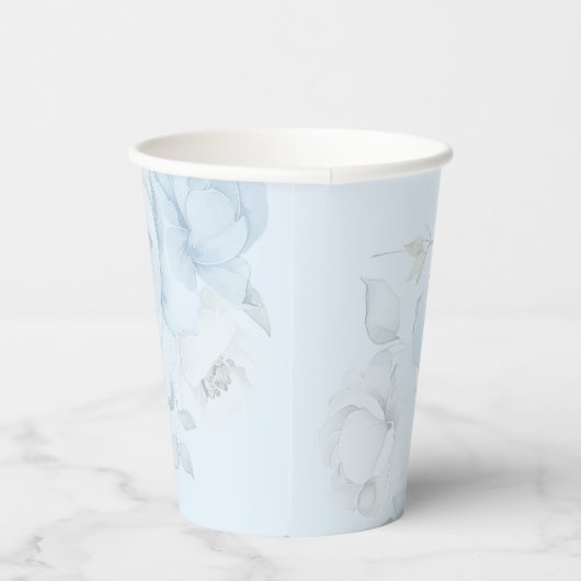 Waterverf blauw bloemenminimalistische bruiloft papieren bekers (Rechts)