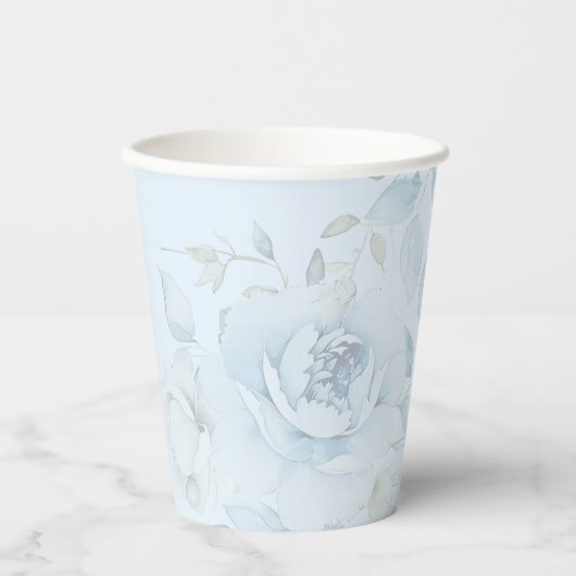 Waterverf blauw bloemenminimalistische bruiloft papieren bekers (Voorkant)