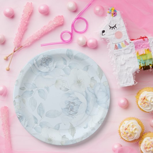 Waterverf blauw bloemenminimalistische bruiloft papieren bordje (Feest)