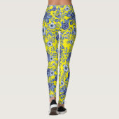 Waterverf Blauw Bloemenpatroon B Geel BG Leggings (Achterkant)