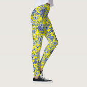 Waterverf Blauw Bloemenpatroon B Geel BG Leggings (Rechts)