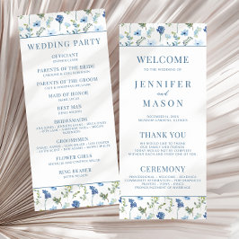 Waterverf blauw bloemenrustiek trouwprogramma