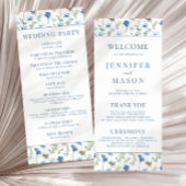 Waterverf blauw bloemenrustiek trouwprogramma