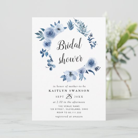 Waterverf blauw bloemig vrijgezellenfeest kaart (Staand voorkant)