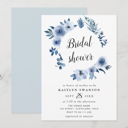 Waterverf blauw bloemig vrijgezellenfeest kaart (Voorkant / Achterkant)