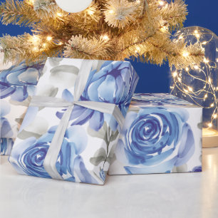  waterverf blauw bloemmotief cadeaupapier