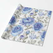  waterverf blauw bloemmotief cadeaupapier (Uitgerold)