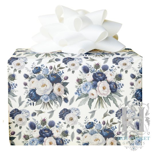 Waterverf Blauw Bloemmotief Cadeaupapier
