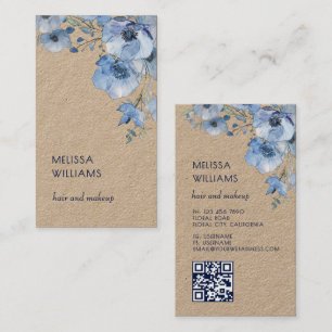 Waterverf Blauw Bloemmotief Qr Code Rustiek Visitekaartje