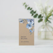 Waterverf Blauw Bloemmotief | Qr Code Rustiek Visitekaartje (Staand voorkant)