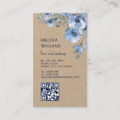 Waterverf Blauw Bloemmotief | Qr Code Rustiek Visitekaartje (Achterkant)
