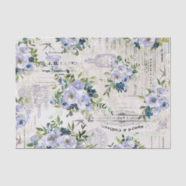  Waterverf Blauw Bloempatroon Collage Tissuepapier