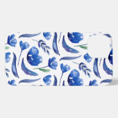 Waterverf blauw bloempatroon. Navy bloemen iPhone Hoesje (Achterkant horizontaal)