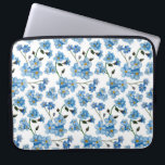 Waterverf blauw bloempatroon. Stempelbloemen Laptop Sleeve<br><div class="desc">Waterverf blauw bloempatroon laptophoes.</div>
