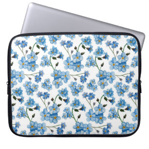 Waterverf blauw bloempatroon. Stempelbloemen Laptop Sleeve