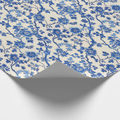 Waterverf blauw bloempje Chinoiserie lentetuin Cadeaupapier (Hoek)