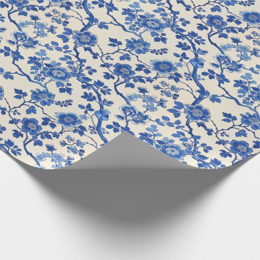 Waterverf blauw bloempje Chinoiserie lentetuin Cadeaupapier (Hoek)