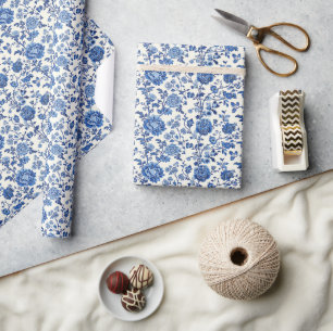 Waterverf blauw bloempje Chinoiserie lentetuin Cadeaupapier