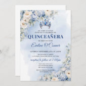 Waterverf blauw bloempje eucalyptus quinceañera kaart (Voorkant / Achterkant)