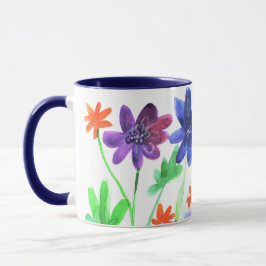 Waterverf blauw bloempjes helder schilderij mok