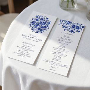 Waterverf Blauw Boeket Huwelijksvolgorde Ceremonie Programmakaart