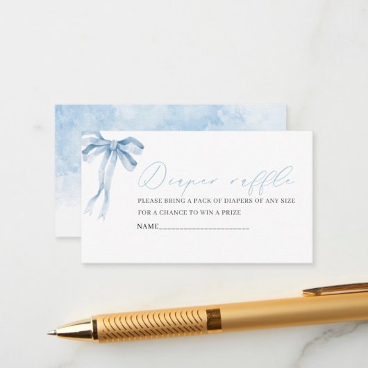 Waterverf blauw boog lint baby shower luier raf informatiekaartje (Voorkant / Achterkant in situ)