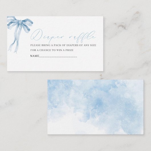 Waterverf blauw boog lint baby shower luier raf informatiekaartje (Voorkant / Achterkant)