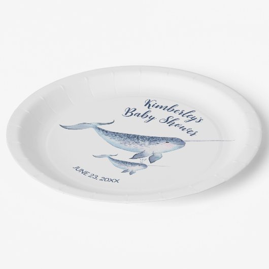 Waterverf blauw Bord voor walvisBaby shower (Gekanteld)