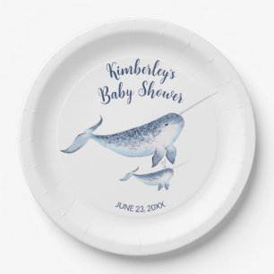 Waterverf blauw Bord voor walvisBaby shower