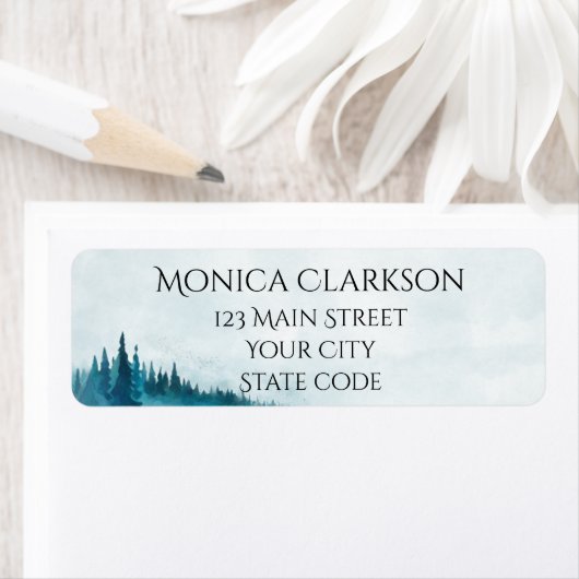 Waterverf blauw bos retour adres label (Insitu)