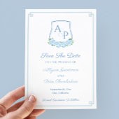 Waterverf Blauw Botanisch Monogram Trouwkam Save The Date