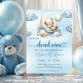 Waterverf blauw bruin teddybeer wolk negen uitnodi kaart