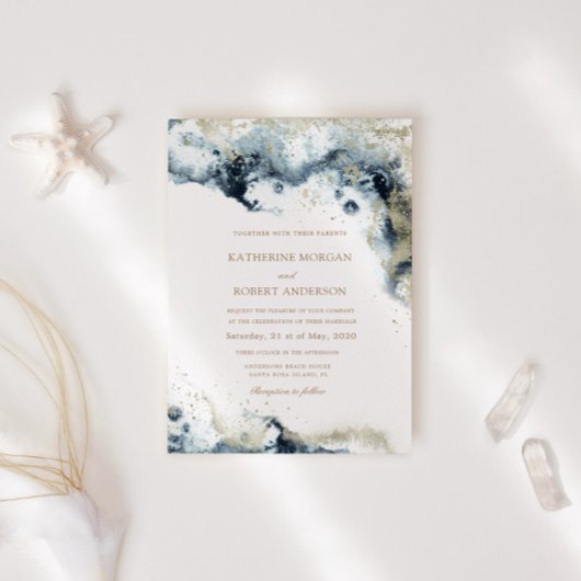 Waterverf Blauw Budget Foto Bruiloft Kaart