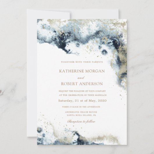 Waterverf Blauw Budget Foto Bruiloft Kaart (Voorkant)