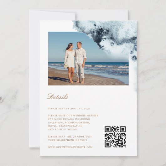 Waterverf Blauw Budget Foto Bruiloft Kaart (Achterkant)