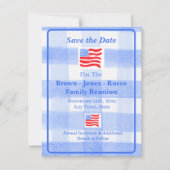 Waterverf Blauw Check USA Vlag SAVE THE DATE (Voorkant)