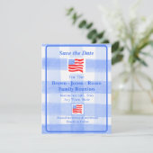 Waterverf Blauw Check USA Vlag SAVE THE DATE (Staand voorkant)